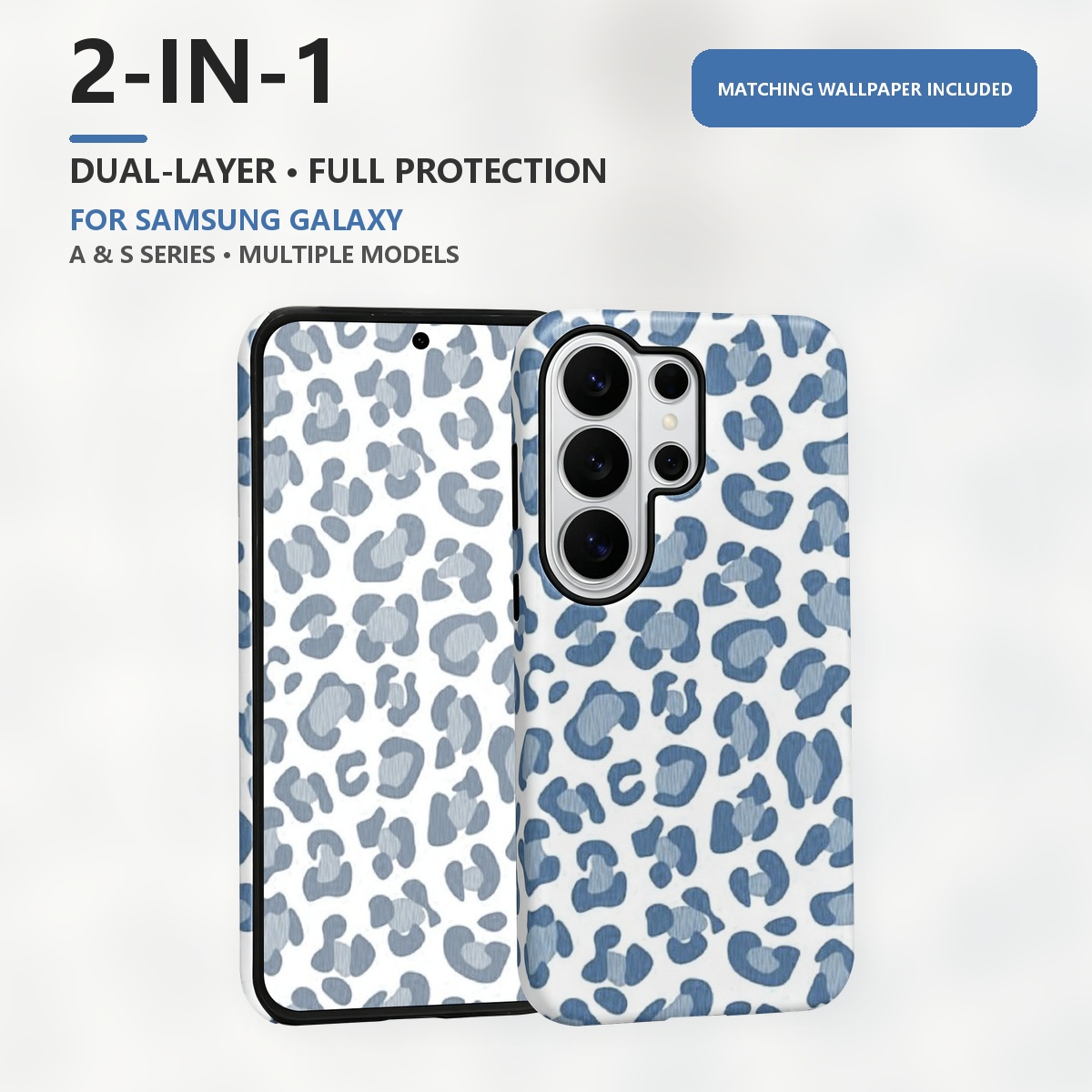 Computer Case - เคสโทรศัพท์แบบสองชั้น 2-in-1 ลายเสือดาวสีน้ำเงิน สำหรับ Samsung Galaxy