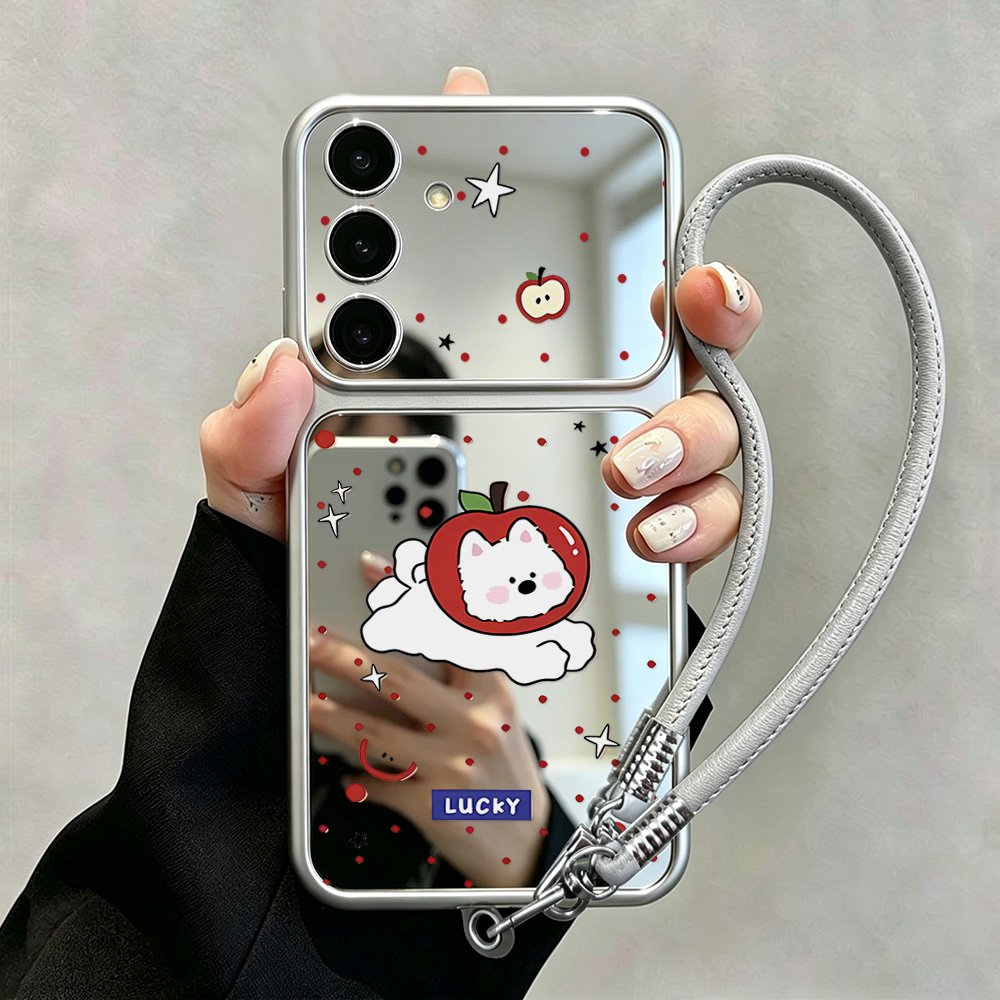 Computer Case - เคสโทรศัพท์ลายสุนัขน่ารักพร้อมกระจกแต่งหน้า สำหรับ Samsung A57 5G A56